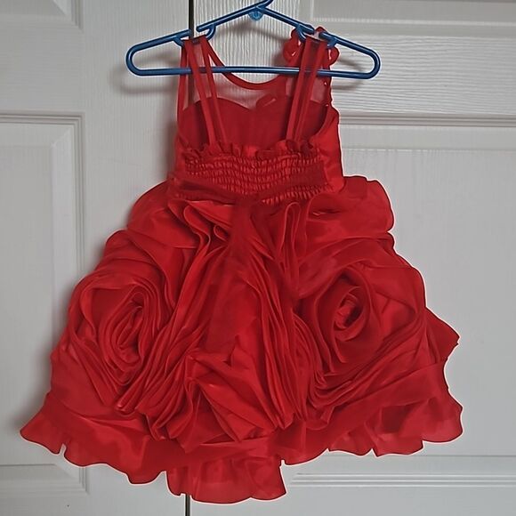 Toddler Girl's Custom-Made Rose Petals Chiffon Dress With Petticoat Red 12-Month - Picture 3 of 16